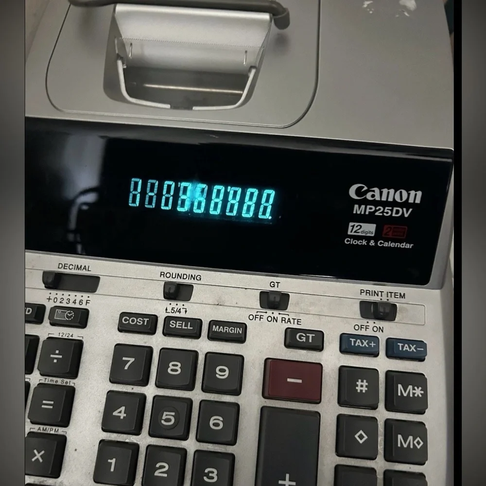 Canon Silver and Black Printing Calculator with Red Accent